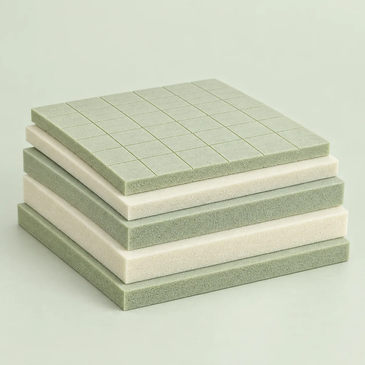 Divinycell H80 foam core sheets stacked, with grid-cut scoring on the top sheet