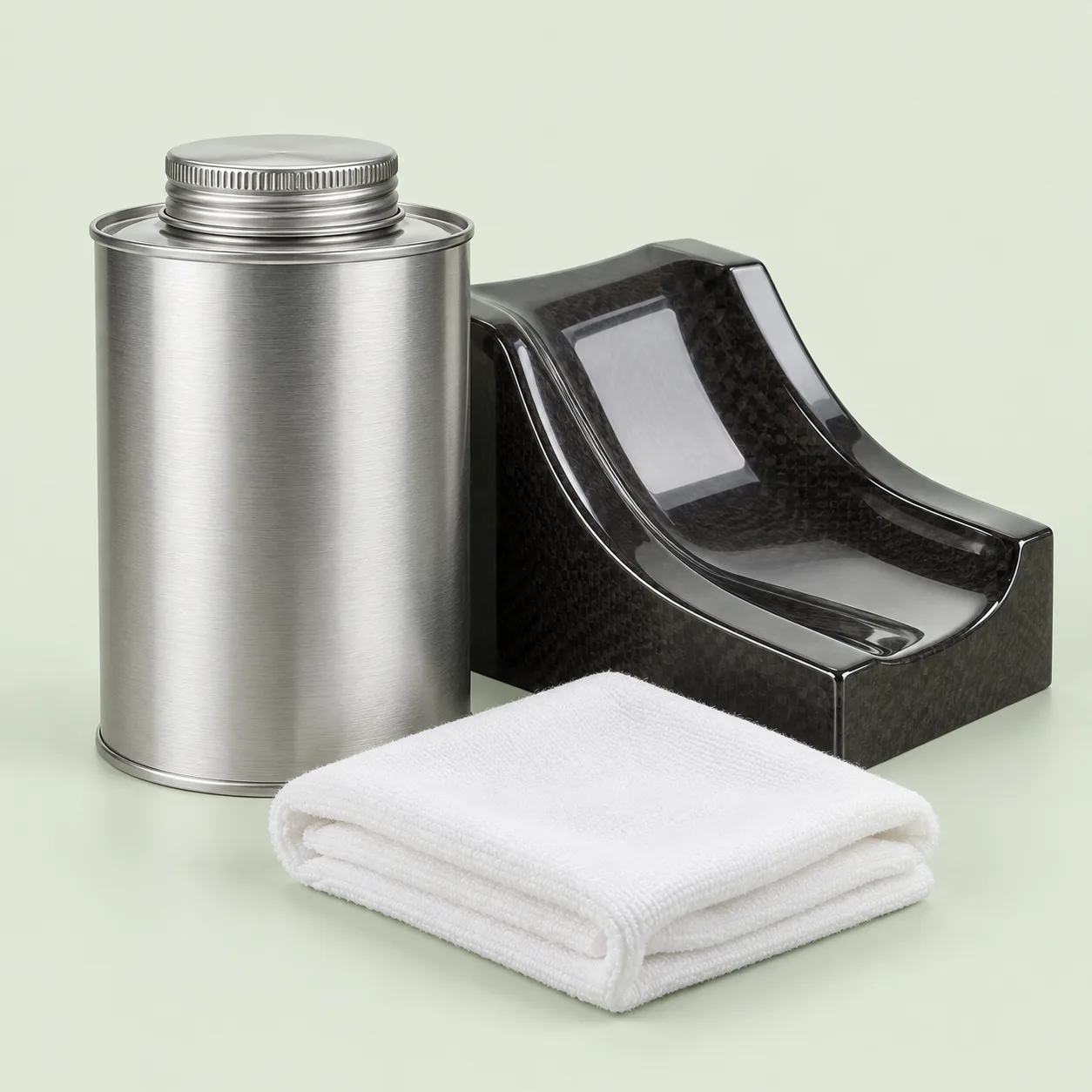Marbocote C88 mould release in a can, with a glossy mould piece and cloth